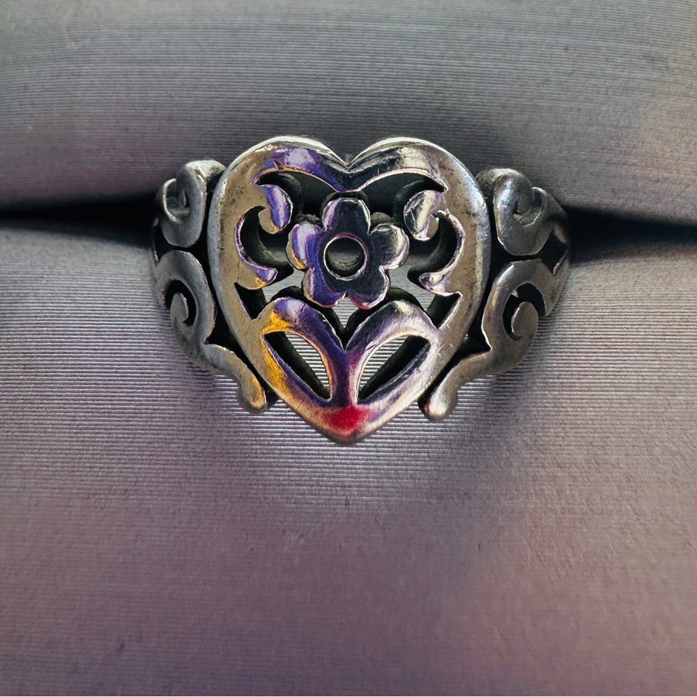 James Avery Silver Heart Ring with Floral Design